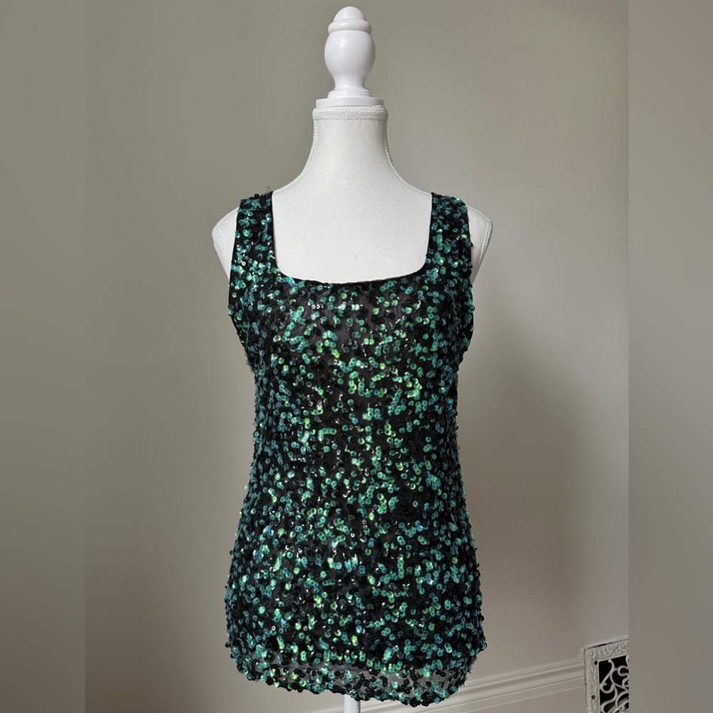 KIM &‎ CO Y2K Mermaid Sequin Festival Colourful Whimsy Sleeveless Top Size L